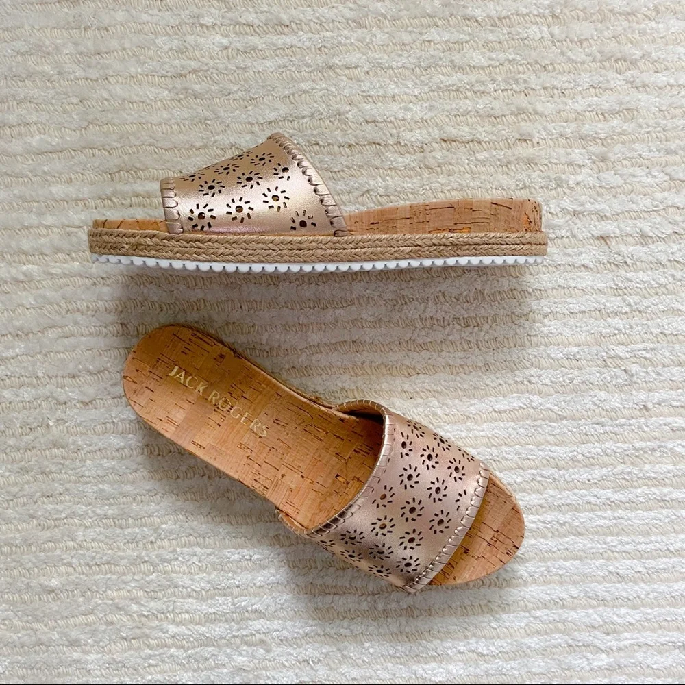 NWT Jack Rogers rose gold cork slides